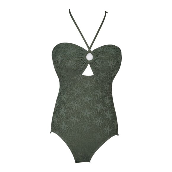 Vince Camuto Crochet Bandeau Halter One-Piece Swimsuit Size 10 SAFARI GREEN - Picture 12 of 12